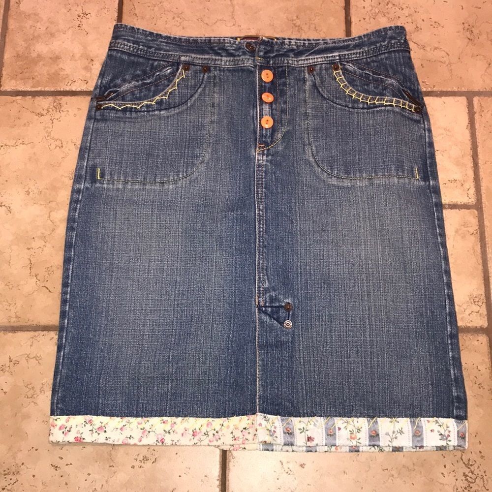 (5/$25) Blue Asphalt Denim skirt with floral trim